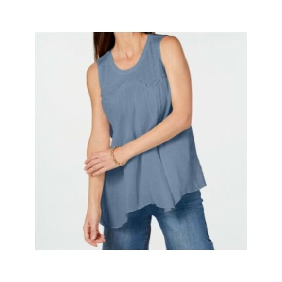 STYLE & COMPANY Womens Blue Handkerchief-hem Sleeveless Handkerchief Top S - Picture 1 of 3